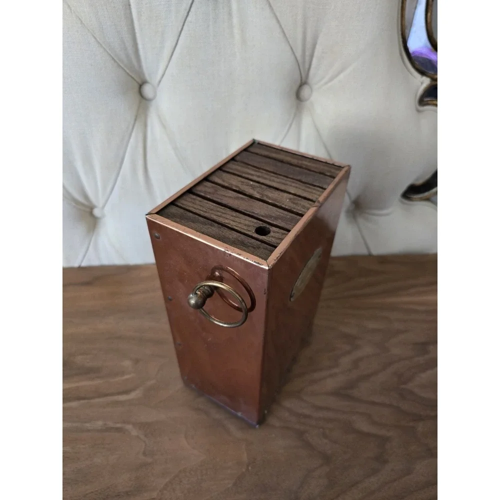 Vintage De La Cuisine copper knife holder block crafted in USA